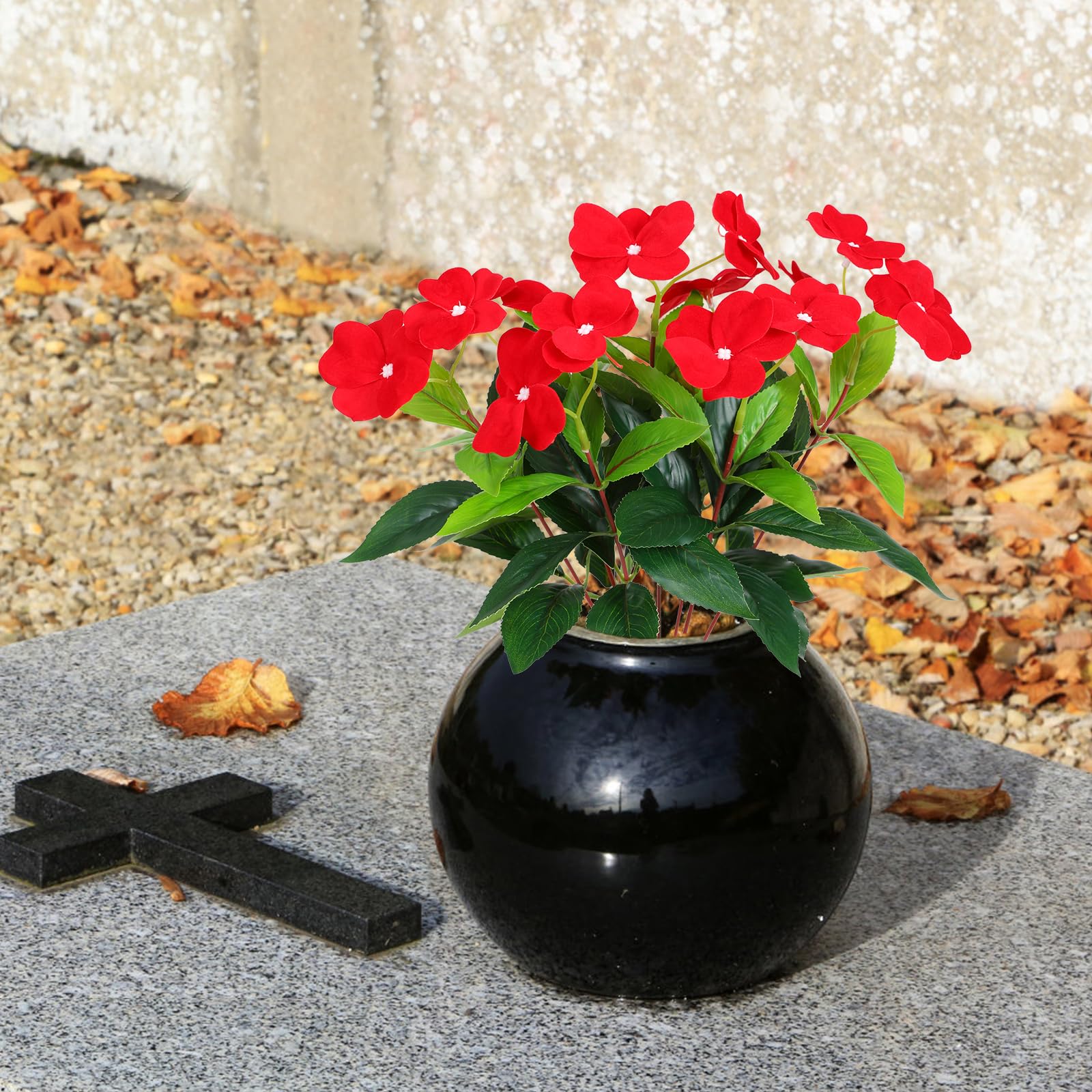 Hobyhoon Red Artificial Flower Outdoor 2pcs Silk Flower Bouquet Faux Impatiens Flowers for Outside Indoor Home Balcony Window Boxes Garden Decorations - Image 3