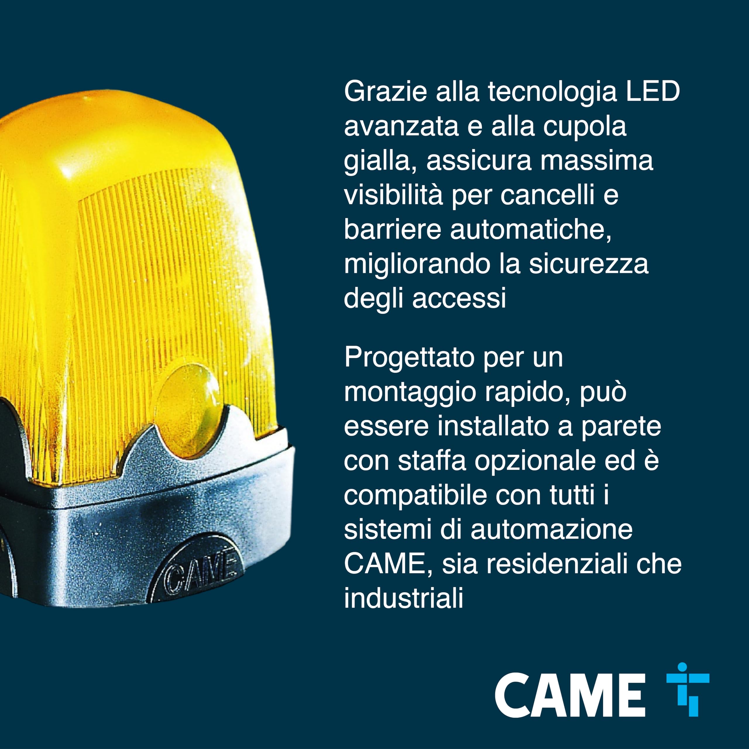 CAME KLED Lampeggiatore di segnalazione a LED ad alta visibilità e basso consumo, cupola gialla, 120-230 V AC, facile installazione, compatibile con automazioni CAME, ideale per cancelli e barriere