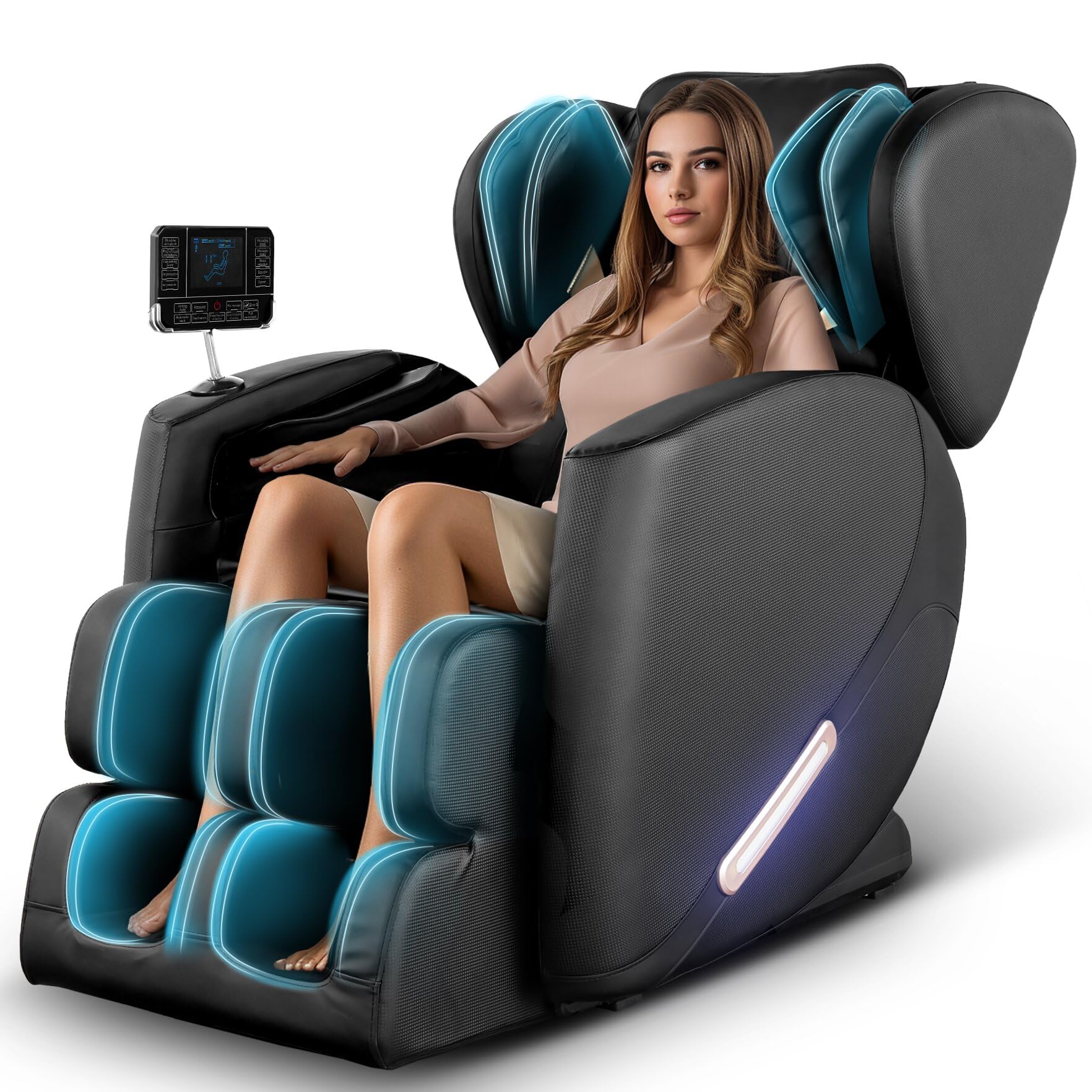 Full Body Massage Chair with Zero Gravity, Massage Chair Recliner with Heating, Airbags, Bluetooth Speaker, Foot Roller, Touch Screen