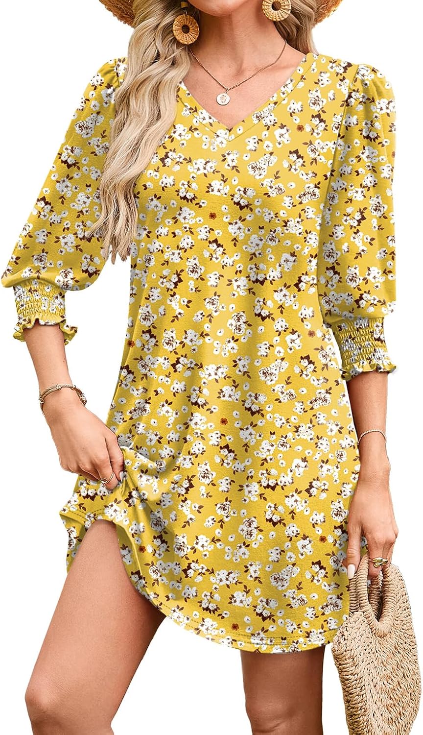 WIHOLL Women's Summer Dresses 3/4 Puff Sleeve Casual Sundress Dress with Pockets Beach Vacation 2026 Fashion - Image 2