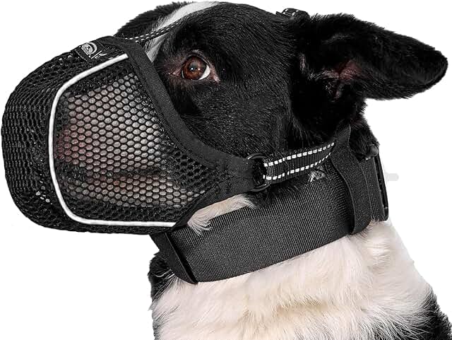 Arblina Hund Maulkorb, Weiches Netz Atmungsaktiv Maulkorb für Kleine, Mittlere, Große Hunde, Anti-Rutsch Verstellbar Maulkörbe mit DREI Riemen & Licht-Reflektierende Einfädeln, Schwarz, XS product image