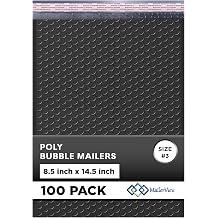 Jet Black Bubble Mailers 8.5x14.5 Poly Padded Envelopes #3 100 Pack | Fits Books & Magazines, Self-Seal Closure, Cushioned Protection, Water-Resistant Poly, Bulk Pack