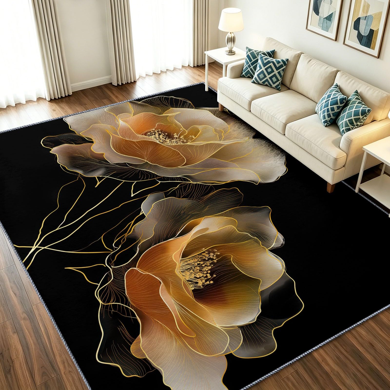 Tapis de salon moelleux 60x90 cm moderne rose et noir lavable