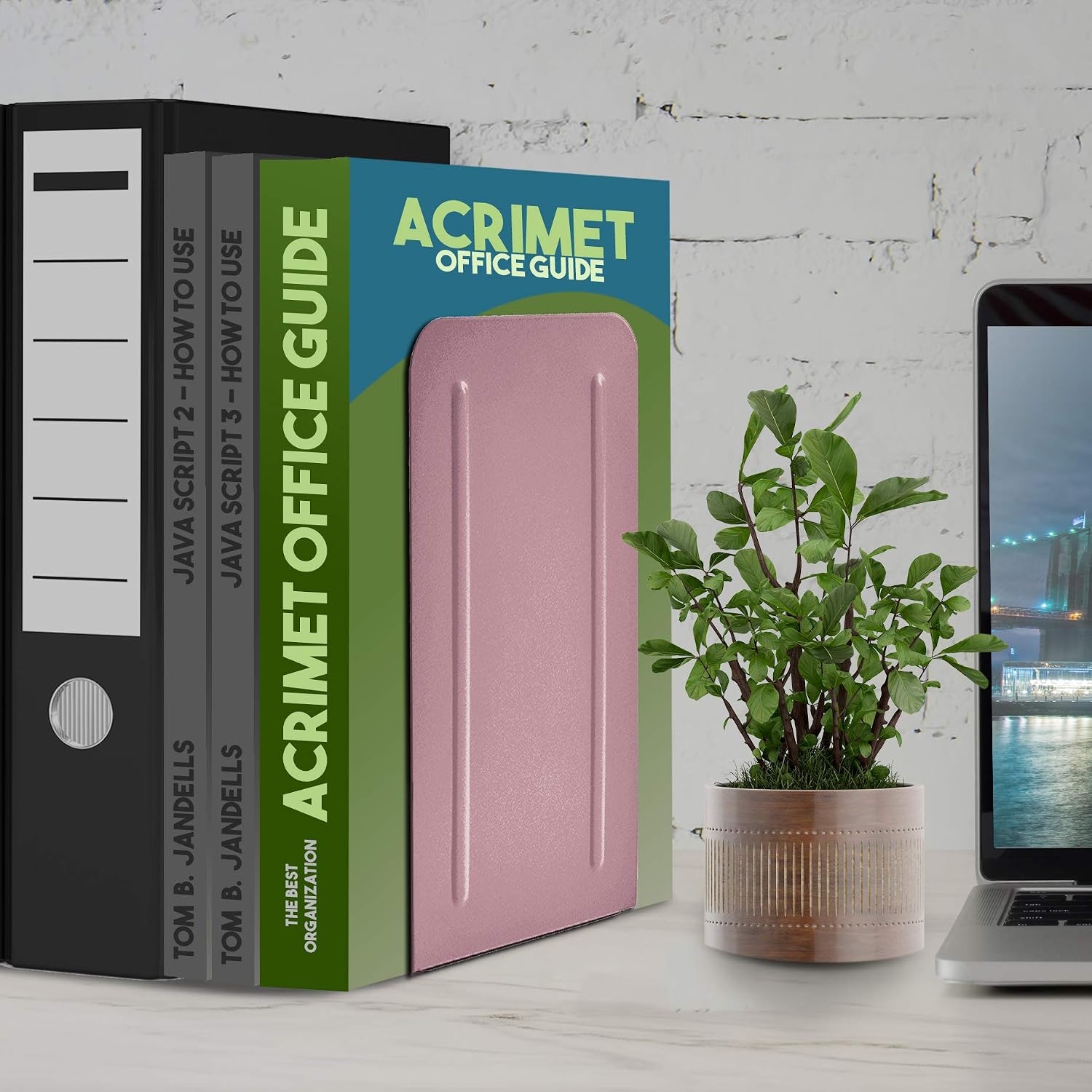 Acrimet Bookends for Shelves, Heavy Duty Steel Metal Book Ends, Non-Skid Book Stopper, Book Storage Holder for Home, Library, Jumbo Large Size 9" H x 4" W x 4 1/2" D, (Pink) (1 Pair / 2 Pieces)