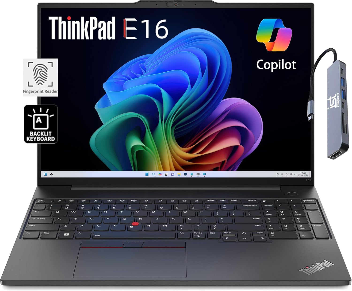 Lenovo ThinkPad E16 Business Laptop (16" FHD+, AMD Ryzen 5 7530U (> i7-1165G7), 16GB RAM, 512GB SSD) Fingerprint, Backlit, 1080p Webcam, IST Hub, Wi-Fi 6, Ethernet, Win 11 Pro w/AI Copilot, Black