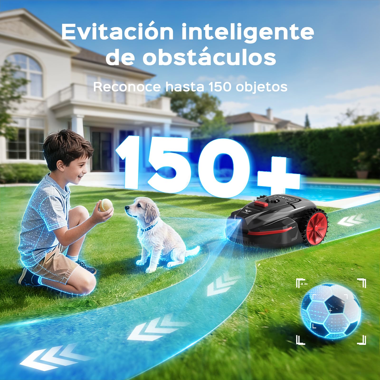 V3 Robot Cortacésped sin Cable Perimetral, Navegación Visual con IA, 150+ Obstáculos, Control por App, Motor sin Escobillas, 50 dB, Bandas Magnéticas, para Jardines Pequeños y Llanos