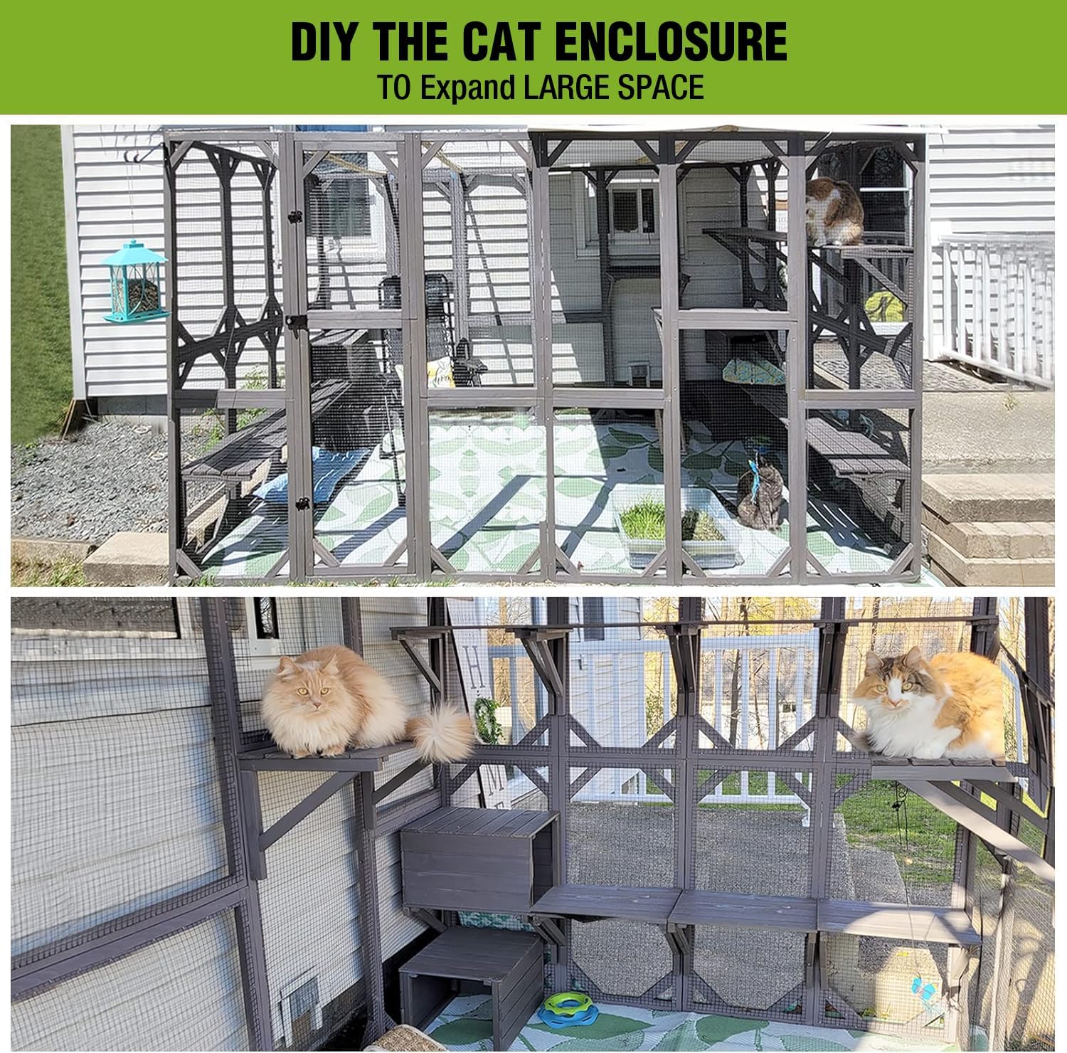Seiyierr Catio Grande Casetta per gatti all'aperto Walk in Outdoor Cat Enclosure Indoor Cage Kitty Condo Box con porta piattaforma per piccola casa