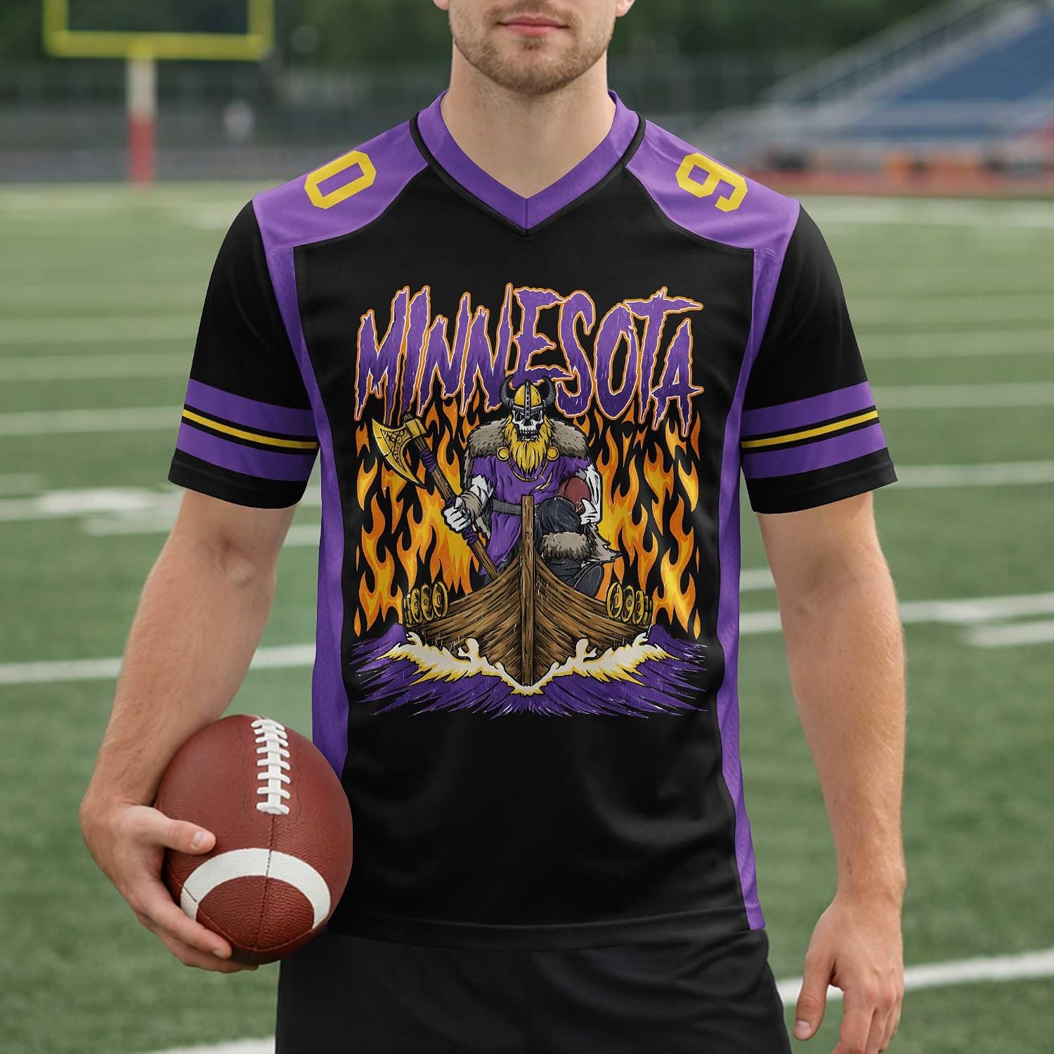 Custom Football Jersey Personalized Name Number Purple Gold Game Day Fan Shirt for Men Women, Football Team Uniform Top