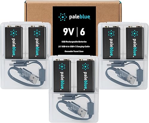 Pale Blue - Baterías inteligentes recargables de 9 V con cargador USB, iones de litio de 9 voltios y 500 mAh, se cargan menos de 1 hora, más de 1000