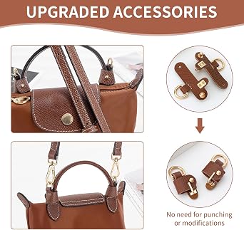 Leather Bag Strap Replacement for Longchamp Mini Bag Strap, Brown Adjustable NO Punch for Crossbody Handbags Shoulder Bag Purse with Handle Conversion Kit, 39.4-47.2 Inch