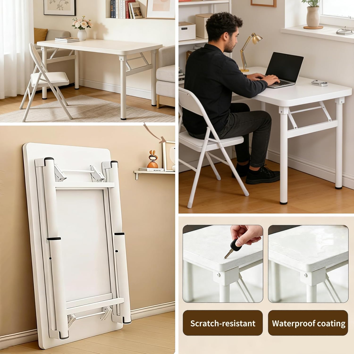 Small Folding Computer Desk - 39.4 Inch Foldable Small Spaces Compact Desk,No Assembly,Bedroom, Dorm and Apartment,Portable Study for Home Office Table