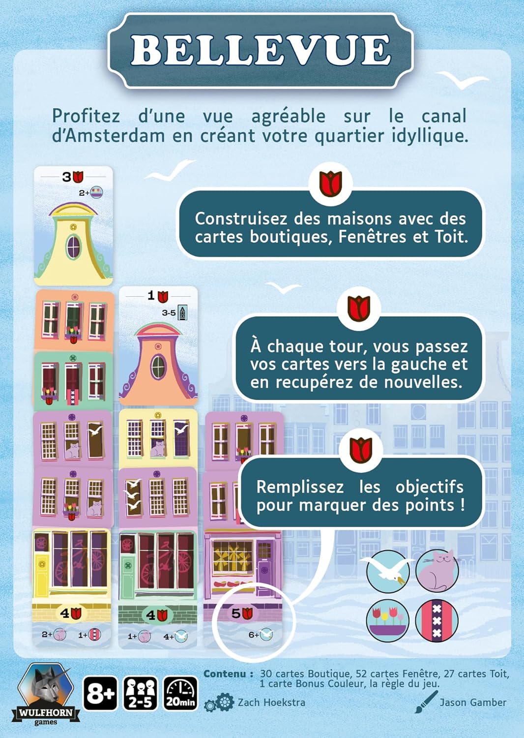 GIGAMIC - Bellevue - Score The Most Points by Building Houses with Flemish Architecture - Card Laying Game - from 2 to 4 Players - Ages 8 and Up