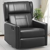 Recliner Chair&comma; 360 Swivel Rocker Chair for Adults&comma; FSC Certified Rocking Reclining for Small Spaces&comma; Upholstered Leather Glider Recliner Nursery Sofa for Living Room&comma; Nursery&comma; Black
