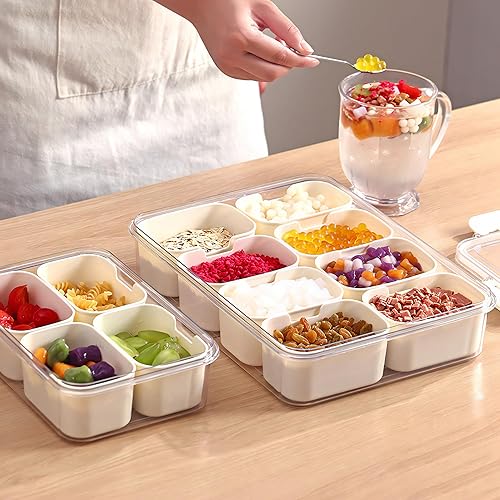 Miniatura 2 de MineSign Paquete de 2 cajas de aperitivos con asa para bandeja de servir alimentos con tapas, contenedor apilable de frutas y verduras con 8 cajas