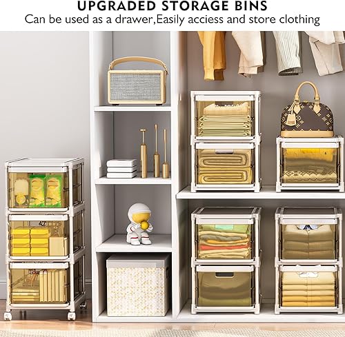 Miniatura 7 de Organizador de almacenamiento de 3 cajones, cajones de plástico, cajones de almacenamiento apilables, contenedores de almacenamiento con ruedas,