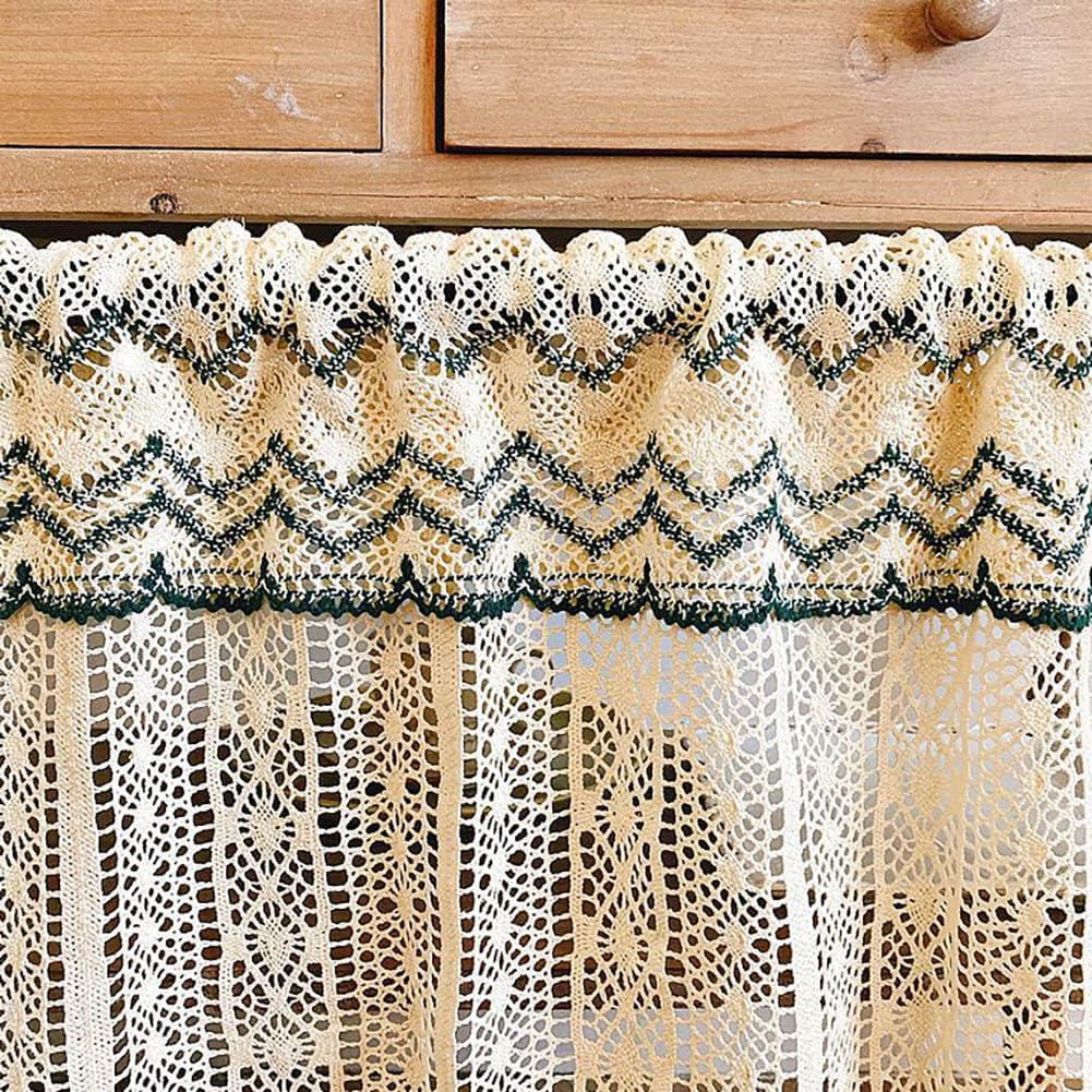 vctops Cotton Curtain Valance Farmhouse Rustic Crochet Lace Window Valance Light Filtering Rod Pocket Short Curtain for Bedroom Living Room Kitchen Decor, 1 Panel - 63"x18"