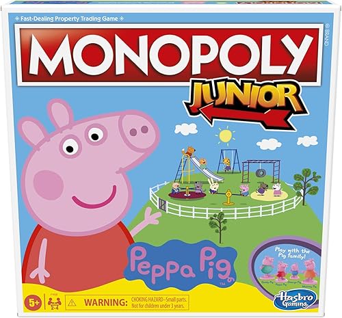 Hasbro Gaming Monopoly Junior: Peppa Pig Edition Juego de mesa para 2-4 jugadores, juegos de interior para niños, juguetes y juegos de Peppa Pig, a