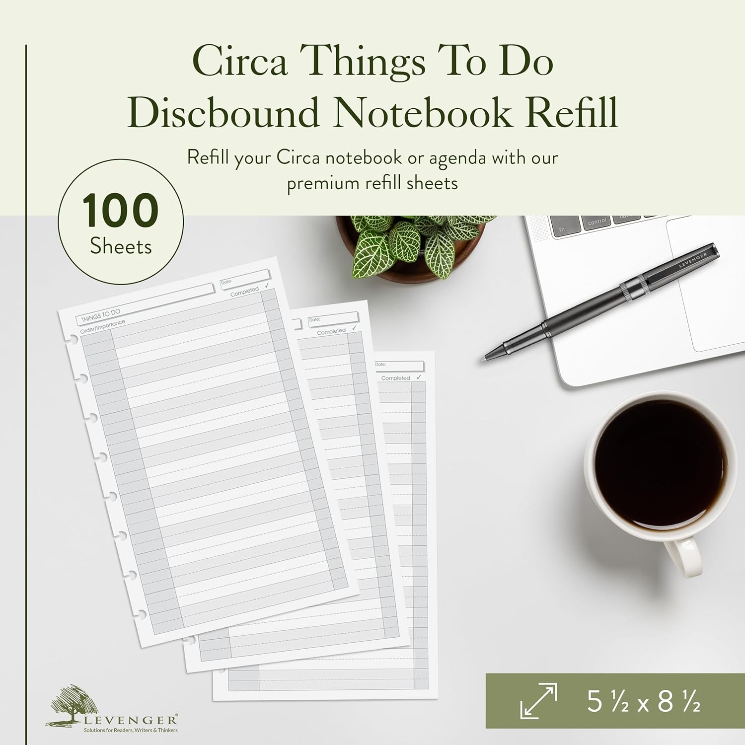 Levenger Circa Daily to Do List Discbound Paper Refill with Checkboxes, Disc Notebook Inserts, White, 100 Sheets, Junior