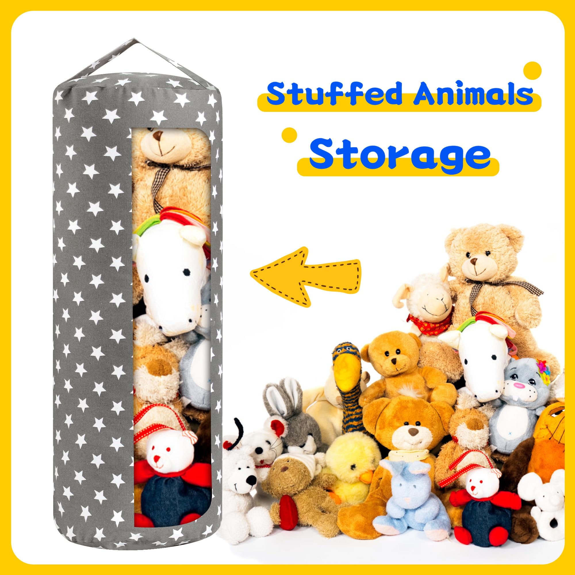 LAHAQIQI Stuffed Animal Storage Bean Bag Cover for Kids Plush Toys Organizer Bags for Boys and Girls A Full-length Zipper Cylinder Room Furniture Decor - Image 2