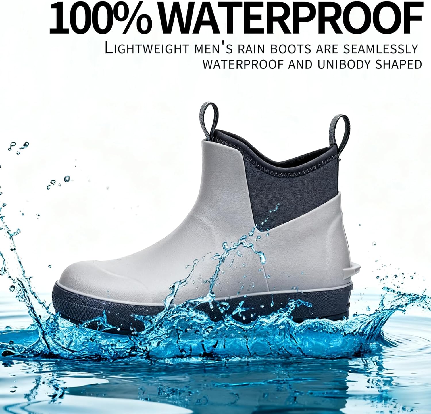 Men's Ankle Rain Boots Waterproof Deck Boots Booties Rubber Boots Men Anti-Slip Comfort Lightweight Gardening Shoes for Fishing Yard Farm Outdoor Work Boating