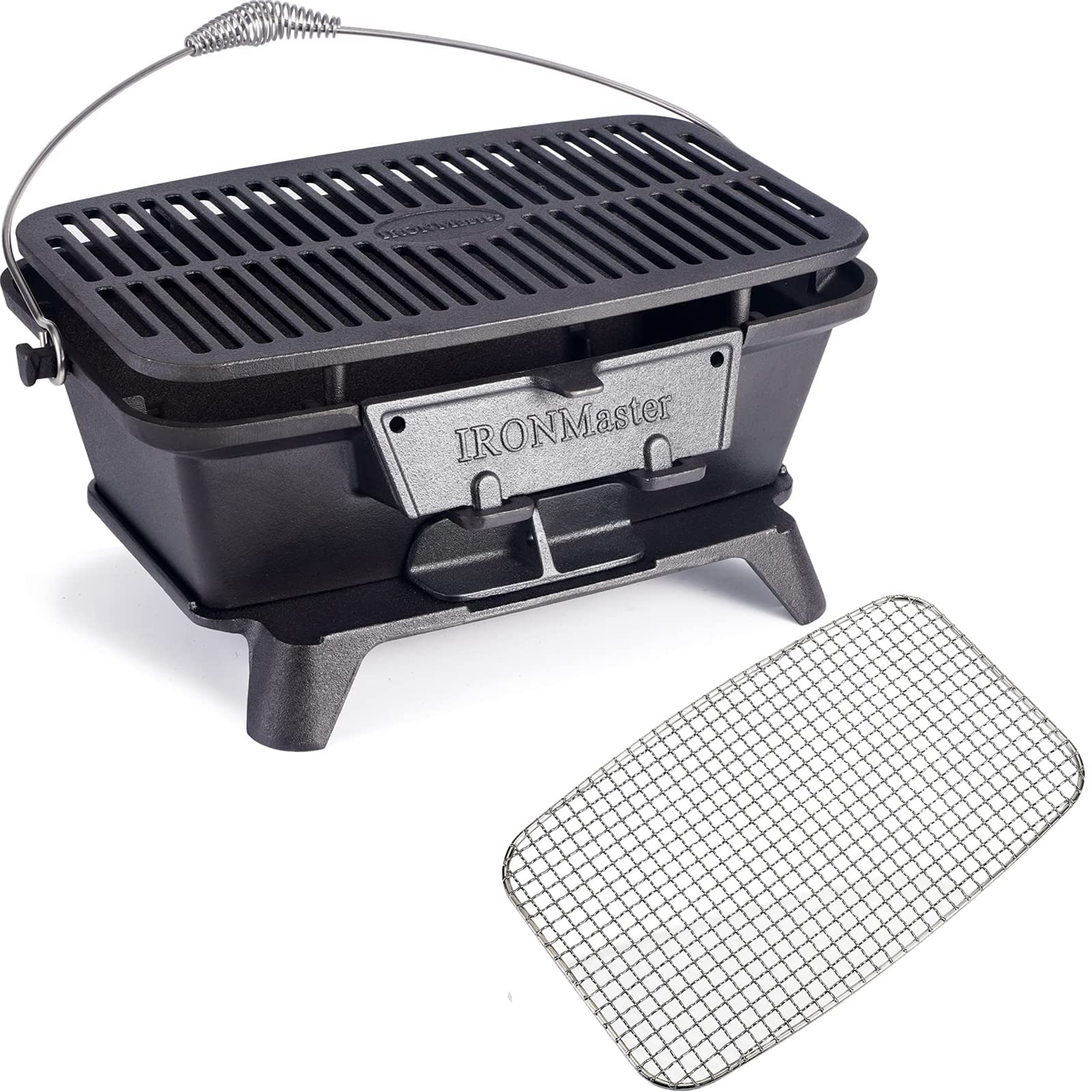 IronMaster CI2020 PreSeasoned Large Cast Iron Charcoal Grill and SUS304 Stainless Steel