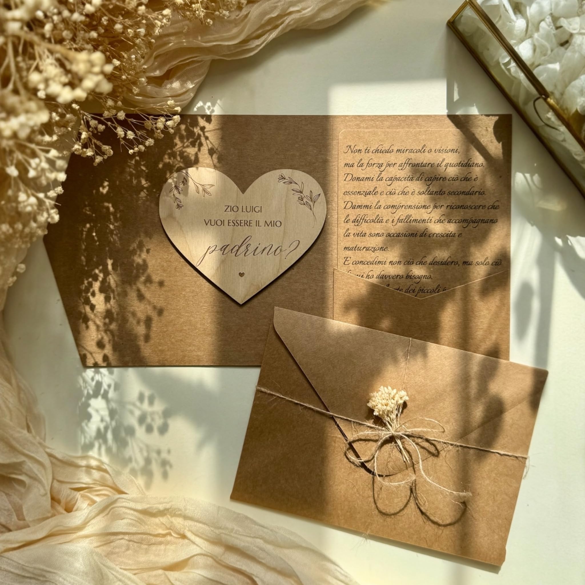 Bifulco Biancheria Targhetta Heart Personalizzata Vuoi Essere il Mio Padrino Regalo Battesimo Cresima