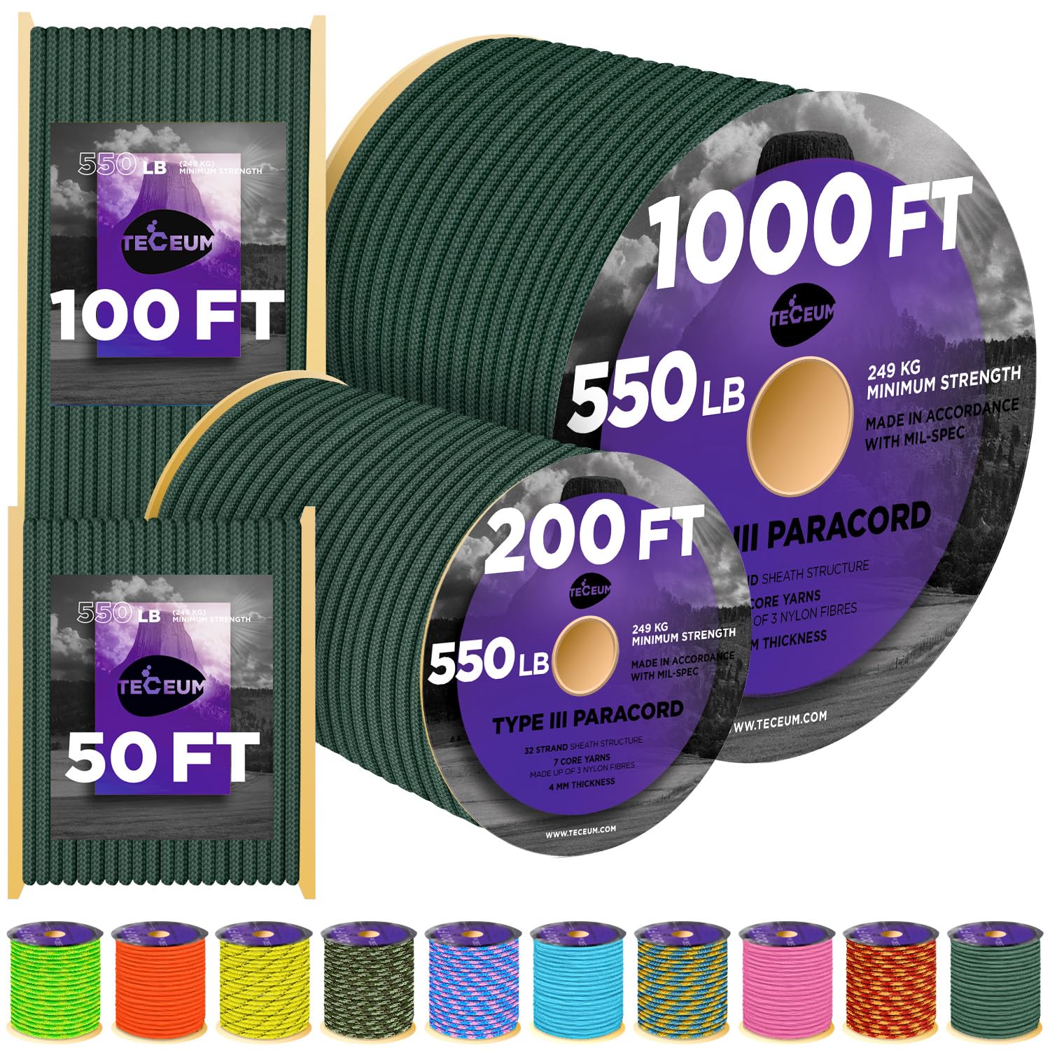 TECEUM Paracord Rope Type III 550 – Tactical MIL-SPEC – Outdoor para Cord
