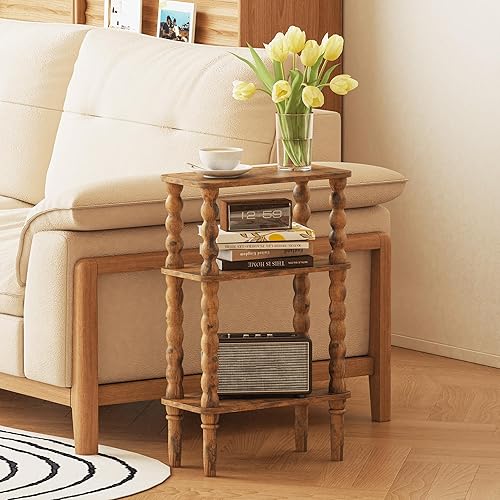 Miniatura 4 de Mesa auxiliar, mesa auxiliar pequeña con estante de almacenamiento, mesas de centro pequeñas de 3 niveles para sala de estar, dormitorio, espacios