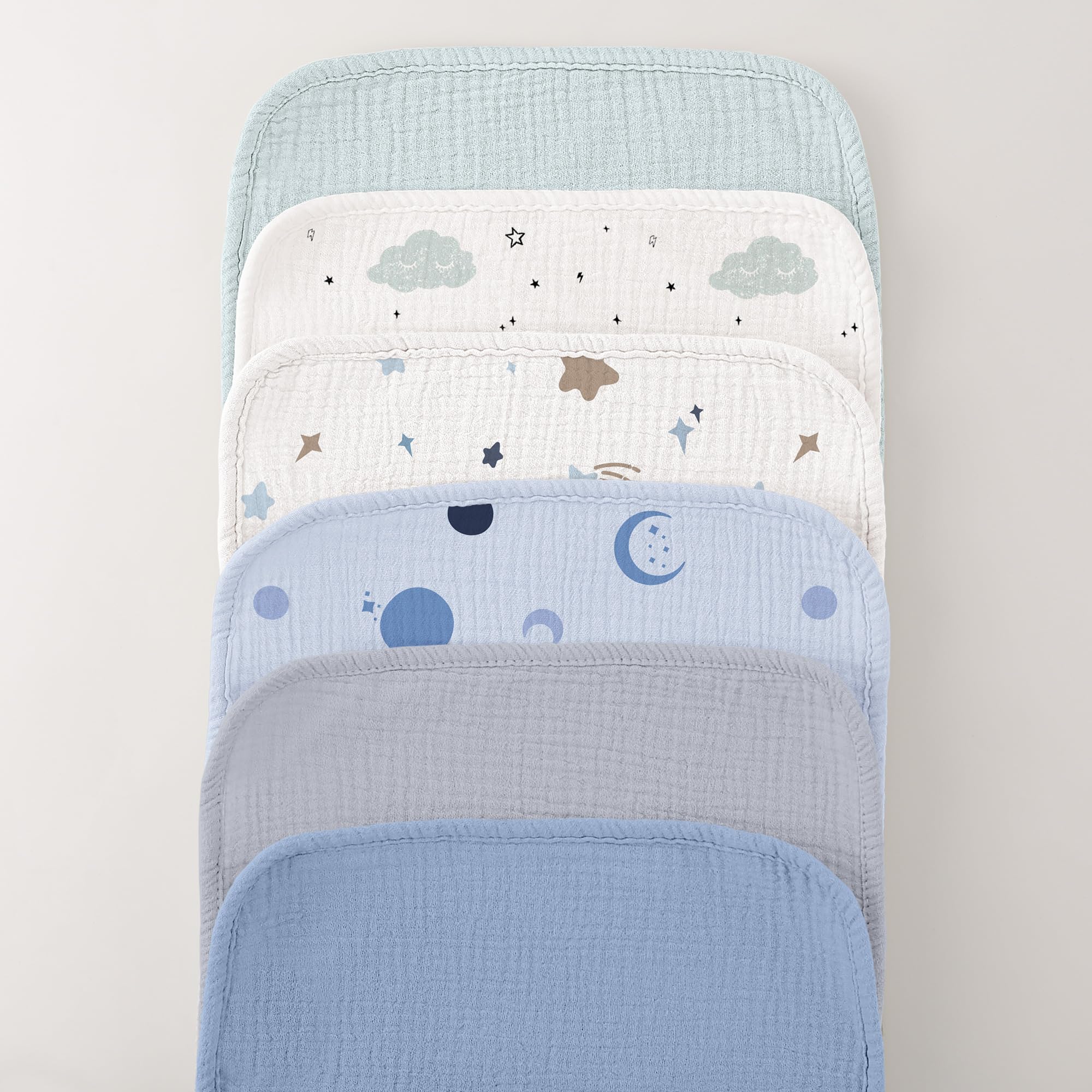 bearmoss Bambino in Mussola Per Neonati, 6 Pezzi, Set 50 X 25 Cm, Super Morbido Assorbente in Mussola A Grana Per Neonati, Unisex, Per Bambine E Ragazzi (Fiori blu)