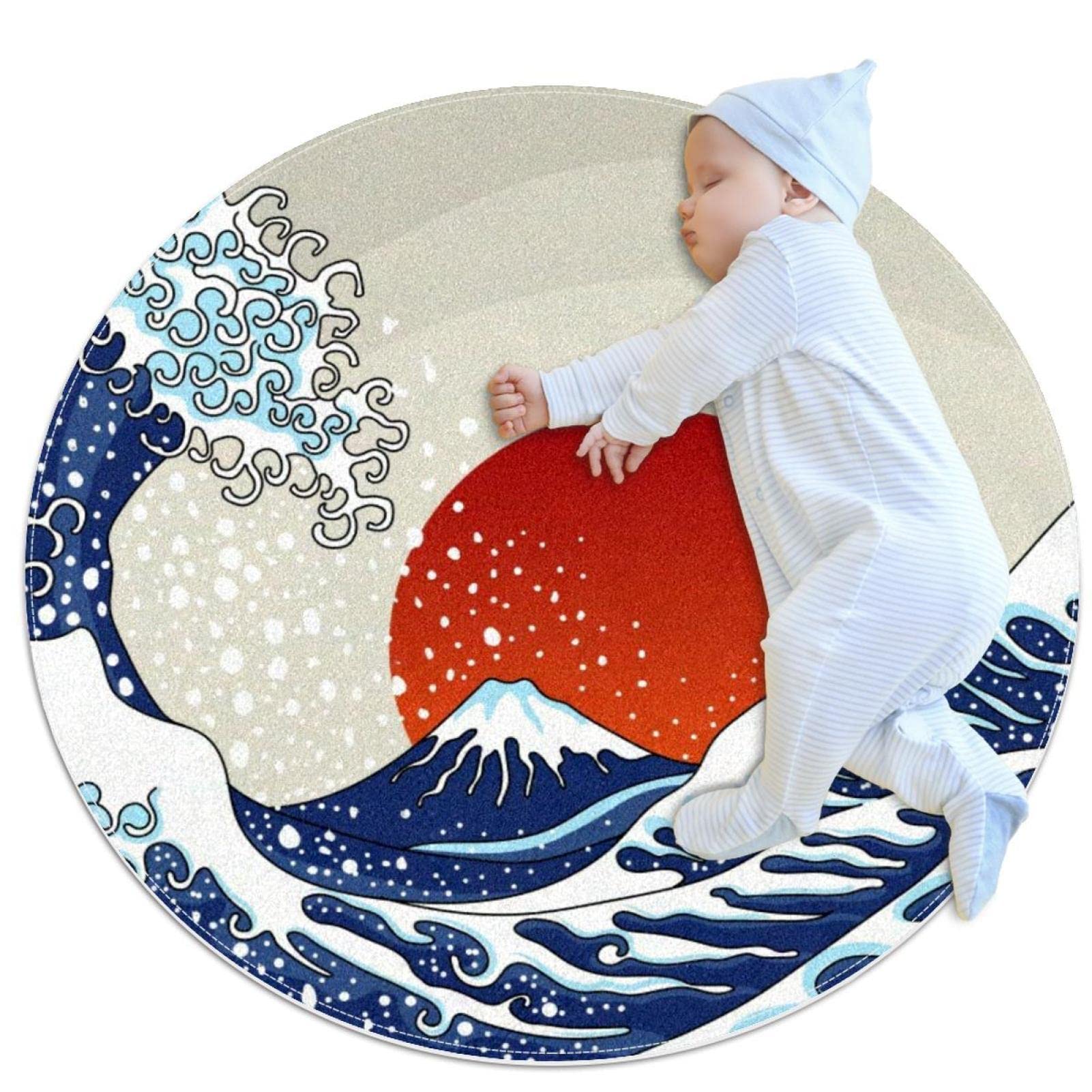 Tapis de salle de bain motif vague rond 1m pour chambre coucher