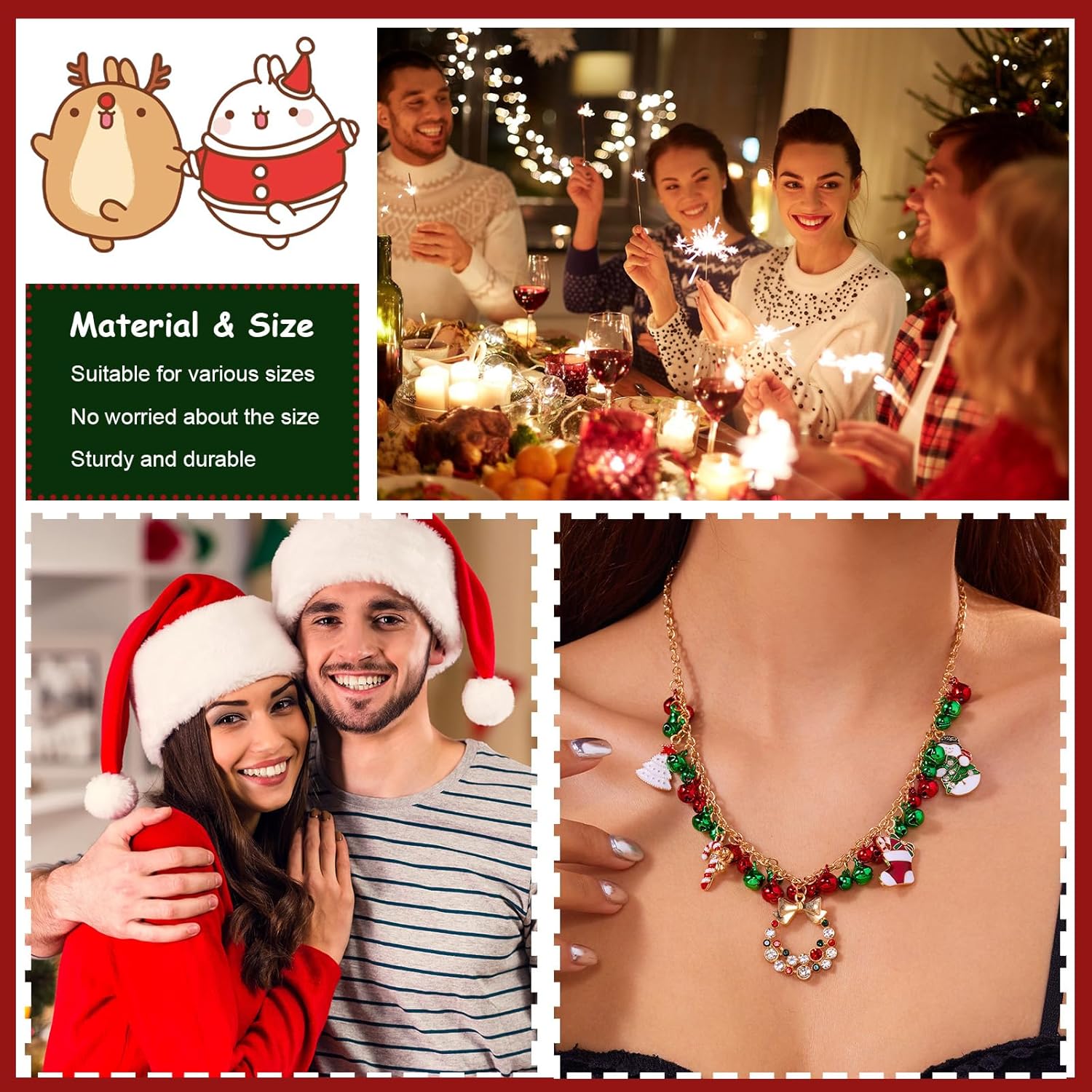 Roe Dolph Christmas Jewelry for Women Christmas Earrings Necklace Set Jingle Bell Red Green Beaded Xmas Neckalce Earrings Set Stocking Stuffers - Image 5