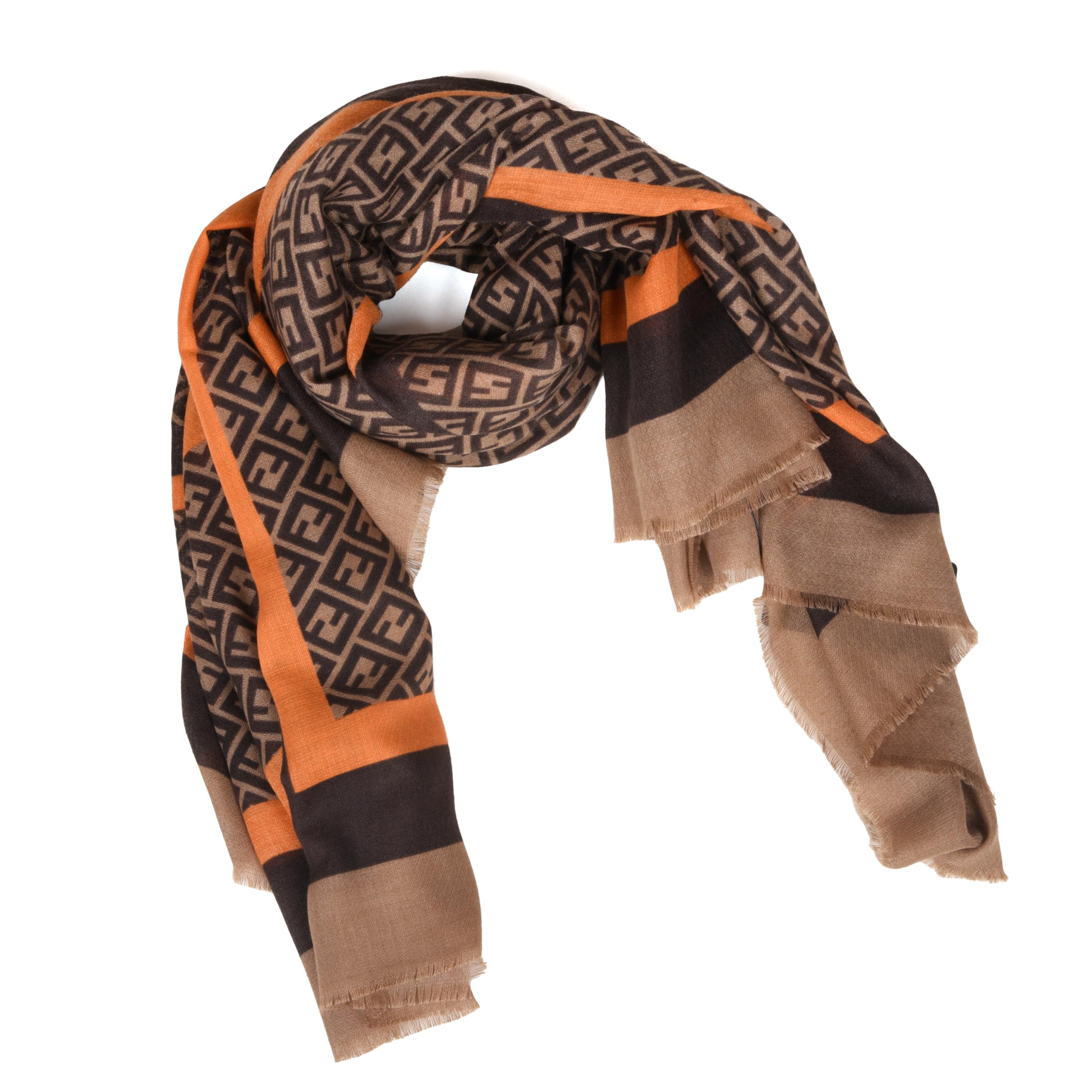 moru Kyoto Luxe Women’s Ember Chevron Geometric Scarf | Lightweight Wrap Stole in Brown & Orange Pattern | Designer-Inspired Fashion Accessory-picture-27