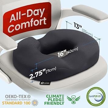 5 STARS UNITED Memory Foam Pillow, Car Seat Cushion, Donut, Black, Small | Donut-shaped seat cushions, non-slip base, washable cover, tailbone and coccyx support, for office chair and wheelchair