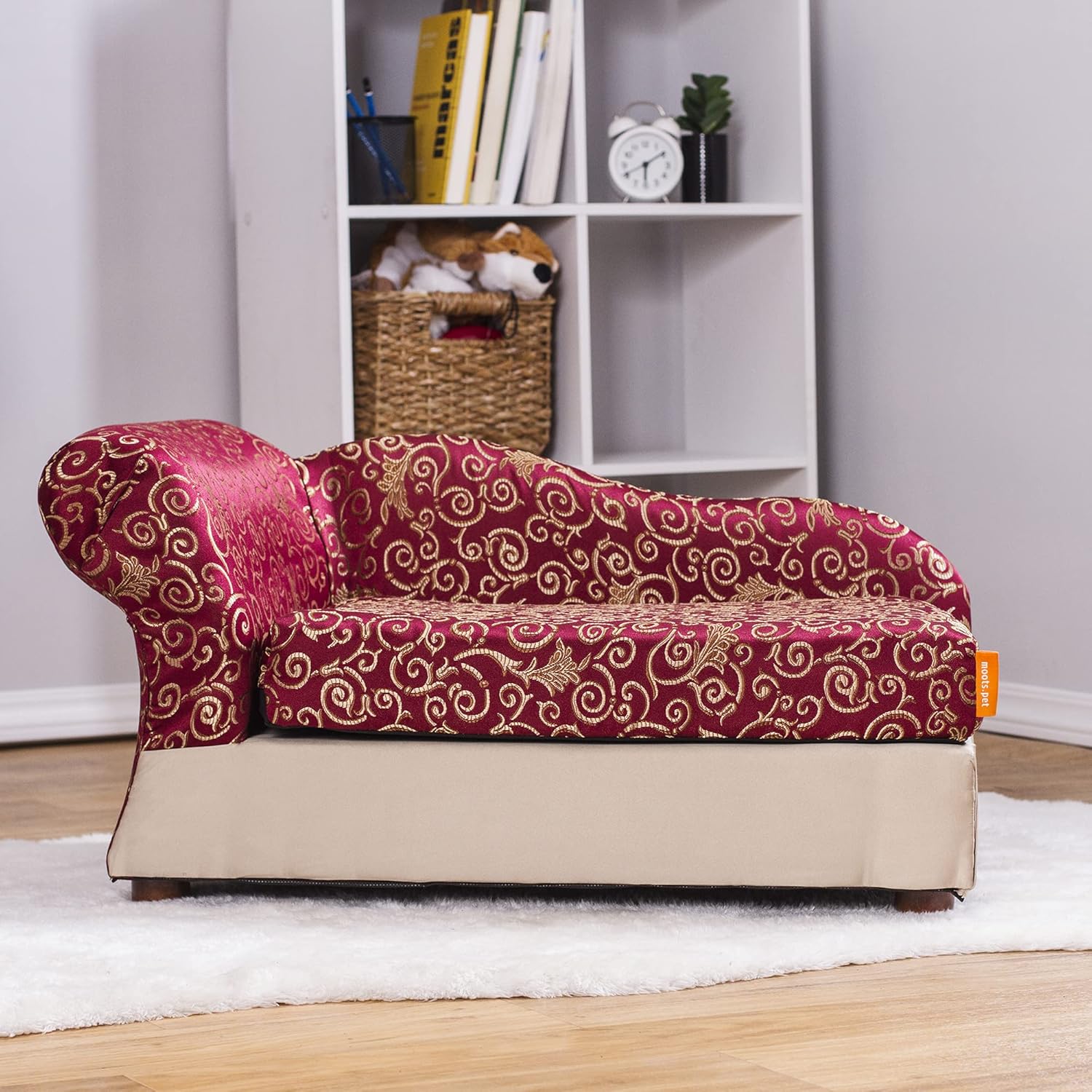 Moots Cleopatra Chaise Lounge Pet Bed, Burgundy Red, Medium, for Dogs and Cats All Medium and Small Breeds