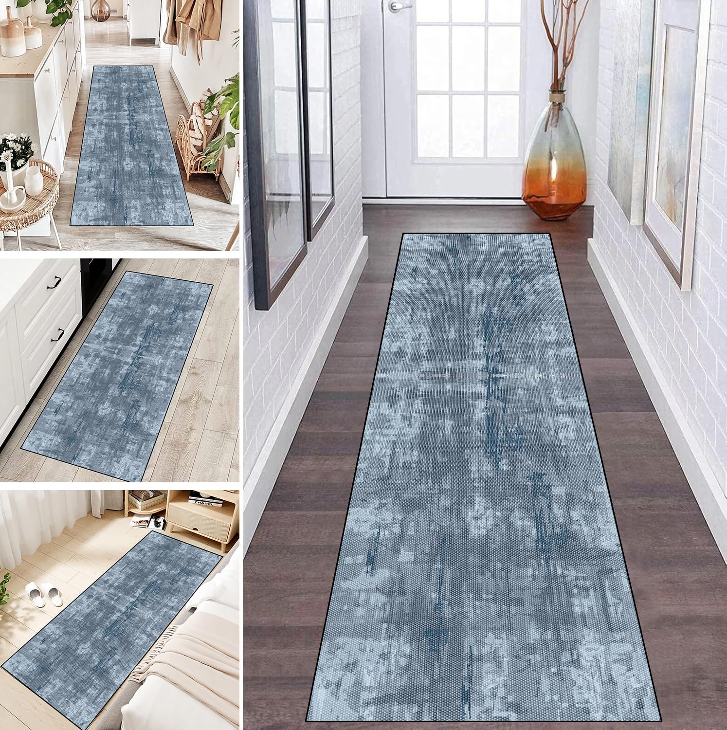 Alfombra de cocina antideslizante lavable azul 50x170cm