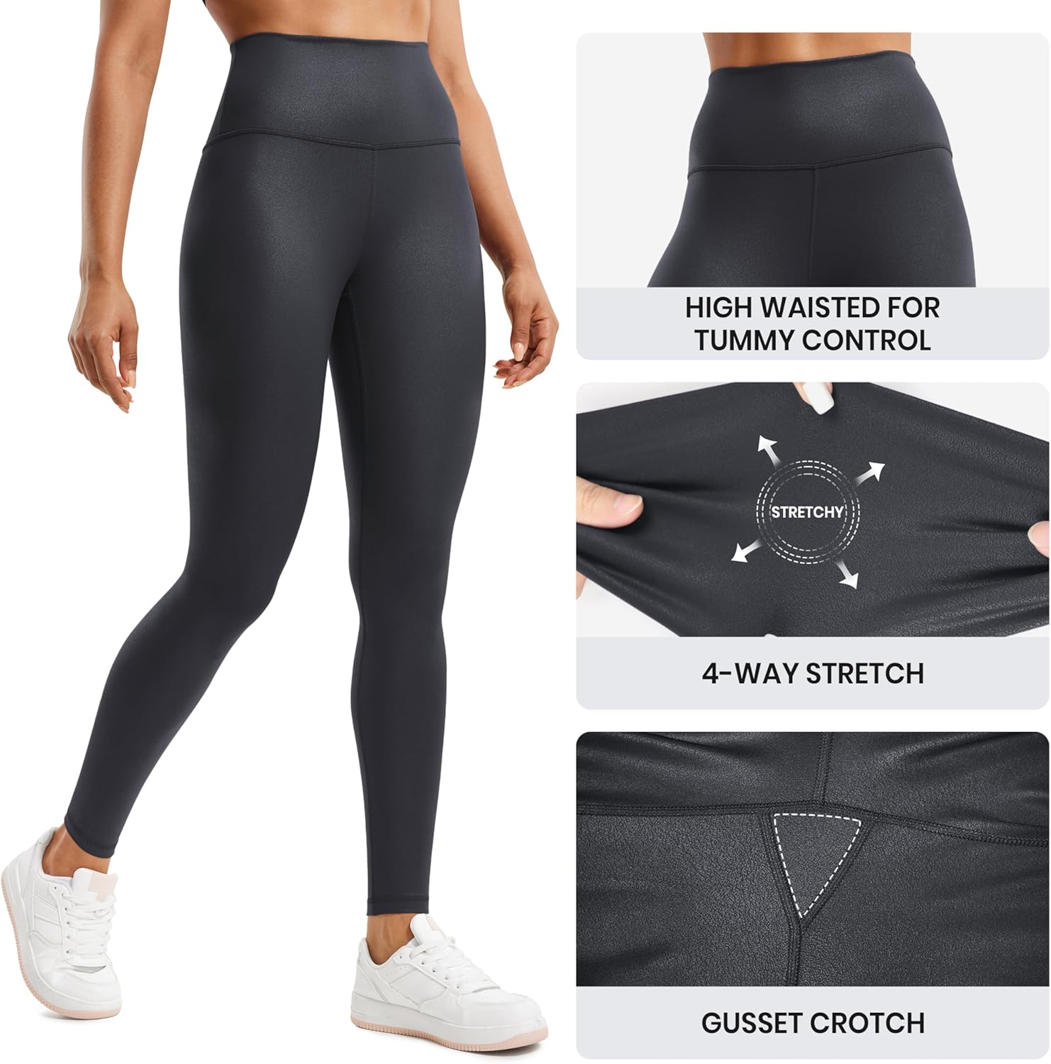 CRZ YOGA Matte Faux Leather Leggings 28" - Butterluxe High Waisted Stretch Ankle Womens Leather Pants Pleather Tights - Image 4