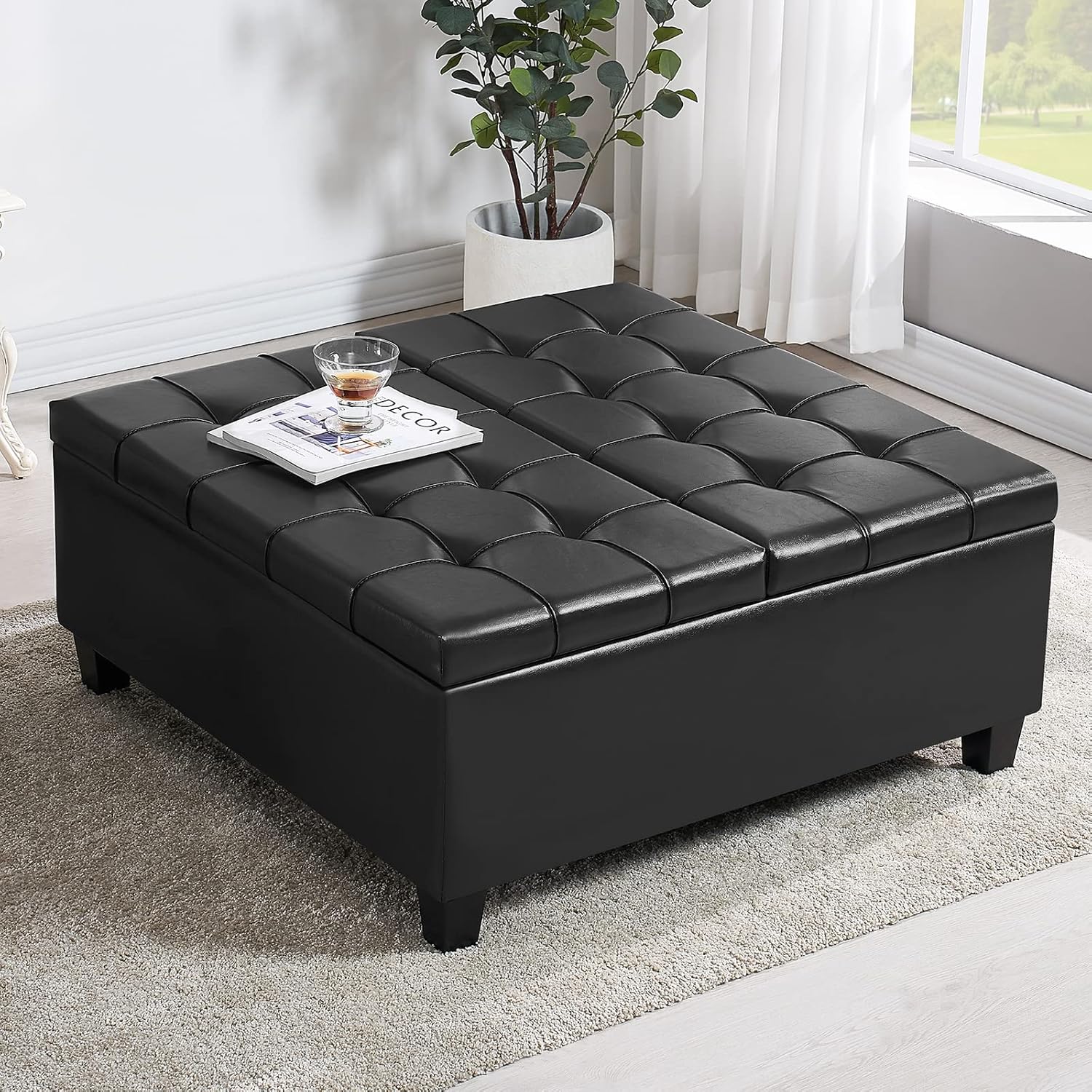 Amazon.com: LETESA Faux Leather Large Square Storage Ottoman Bench, 36 ...