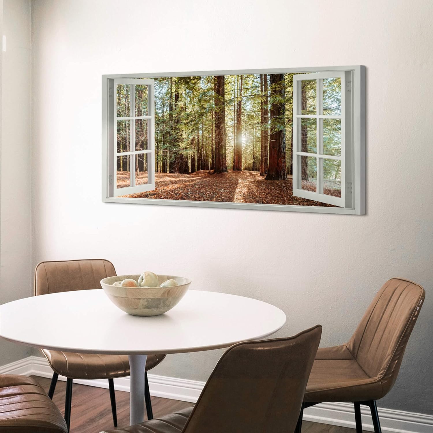 the stream design Forest Window View Wall Art: Sunrise Landscape Canvas Picture Nature Scenery Print Decor Large Horizontal Home Office Artwork Painting for Living Room Bedroom