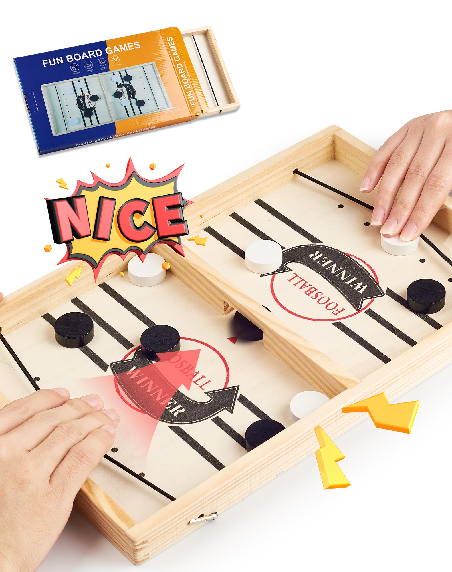 Gioco Da Tavolo Hockey Con Fionda, In Legno, Portatile, Per Bambini E Famiglia, 2 Giocatori - 3