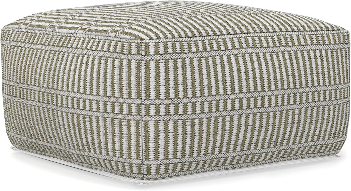 Sheffield 18" Wide Square Genuine Leather Pouf in Brown | Boho indoor/outdoor footstool, extra seating for home living room or bedroom with assembled design, assembled; pouf ottoman.
