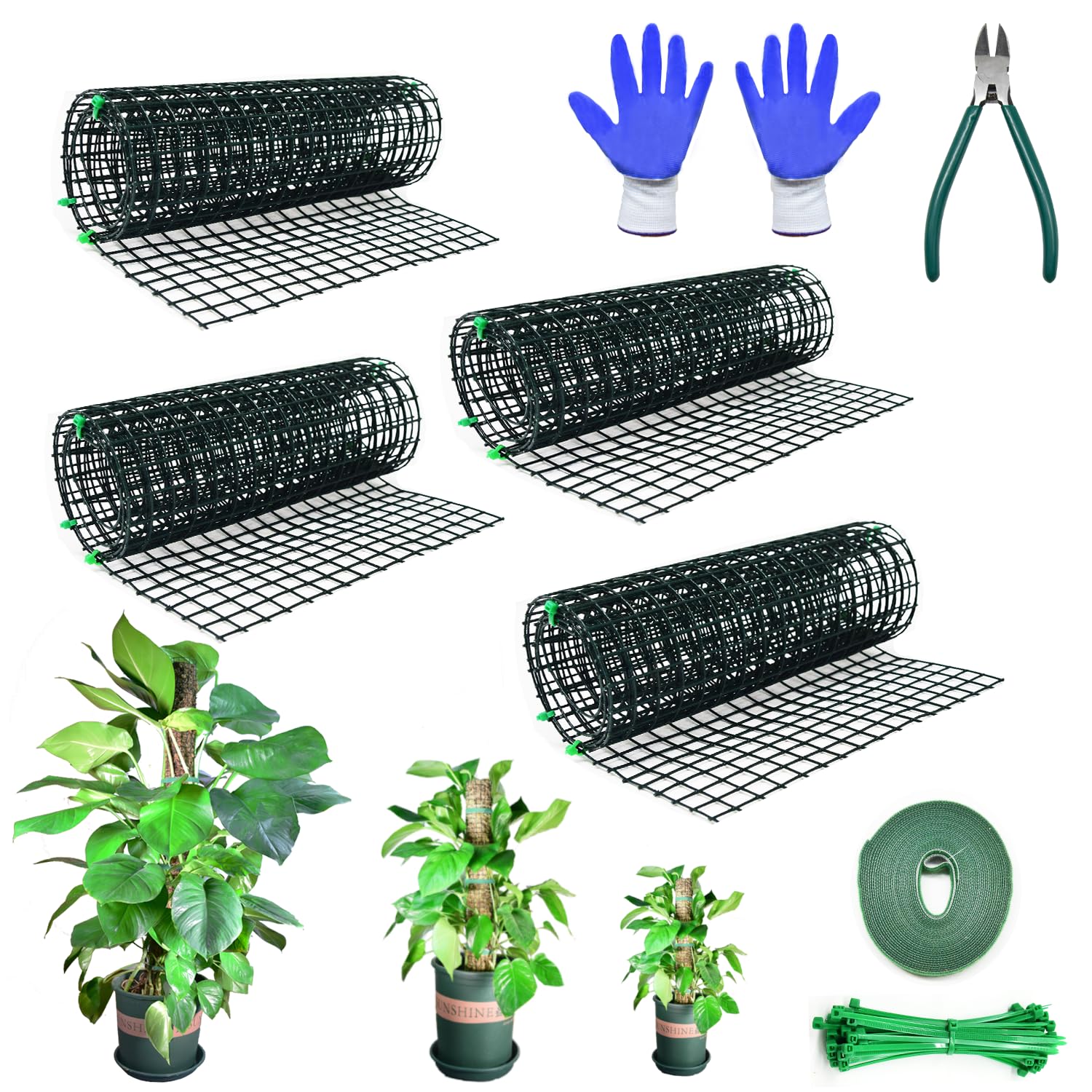chicarry Moss Pole DIY Kit, 13.2ft Metal Moss Pole for Plants Monstera, 4Pcs 8.3in×3.3ft Steel Moss Pole Mesh with Plier, Cable Ties, Sphagnum Moss Pole (13.2ft Wire Mesh with Plier)