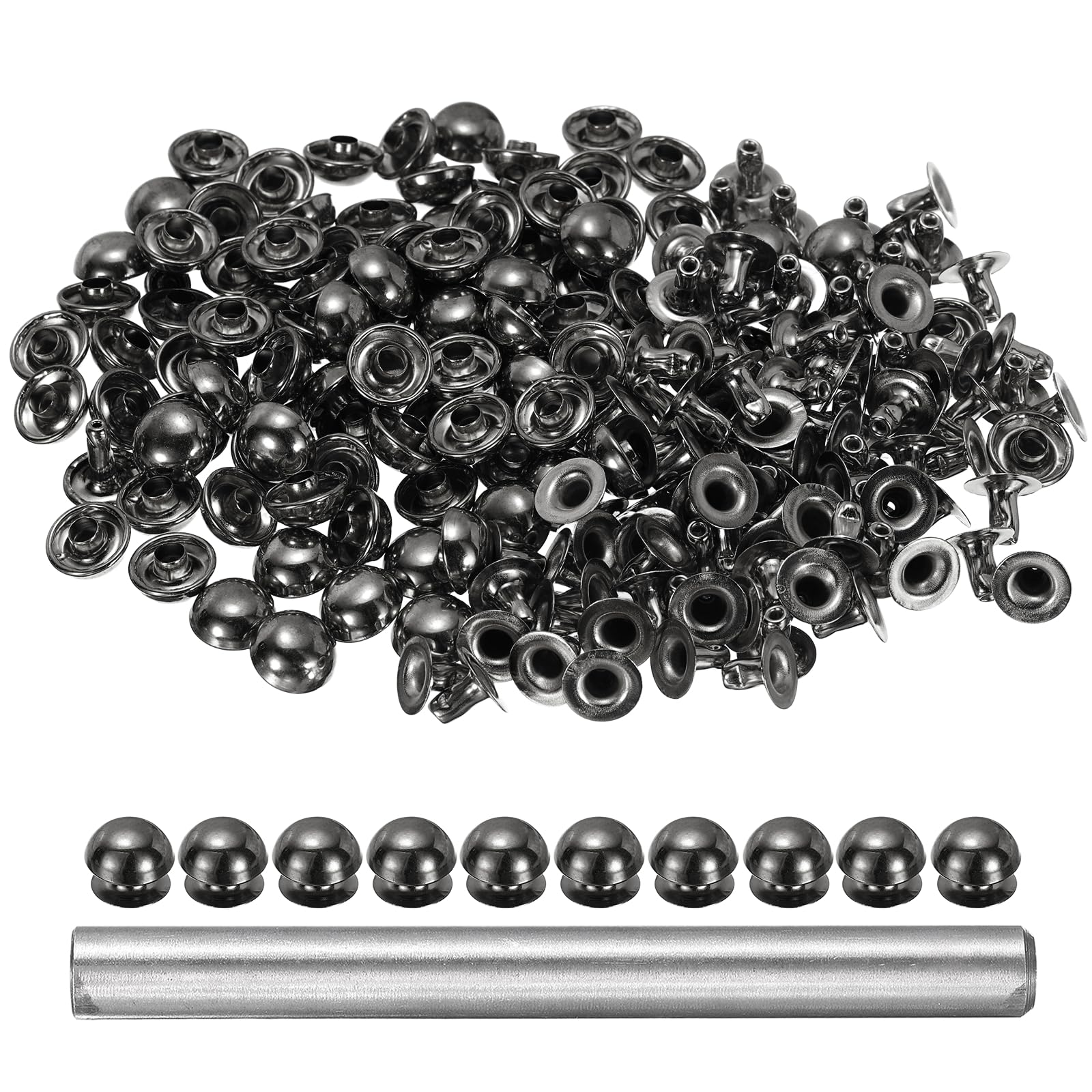 sourcing map 100pcs Round Dome Leather Rivets 9mm Leather Rivets Rapid Punk Spikes Leathercraft Decoration with Hole Punch for Rock Nailheads Clothing Belts Bags Shoes, Grey