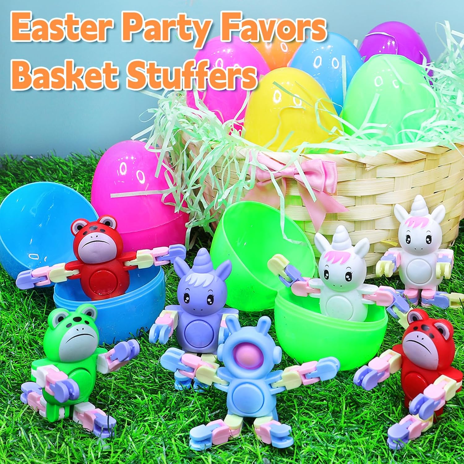 12 Pack 3.8'' Jumbo Filled Easter Eggs with Toys Transformable Animal Bunny Unicorn Fidget Spinners ,Easter Basket Stuffers Filler Essential Gifts for Kids Toddler Teens Stress Relief Party Favor Hunt - Image 7