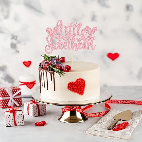 Miniatura 9 de Gyufise 1 decoración de pastel de corazón con purpurina rosa para el día de San Valentín decoración para el tema de San Valentín cumpleaños