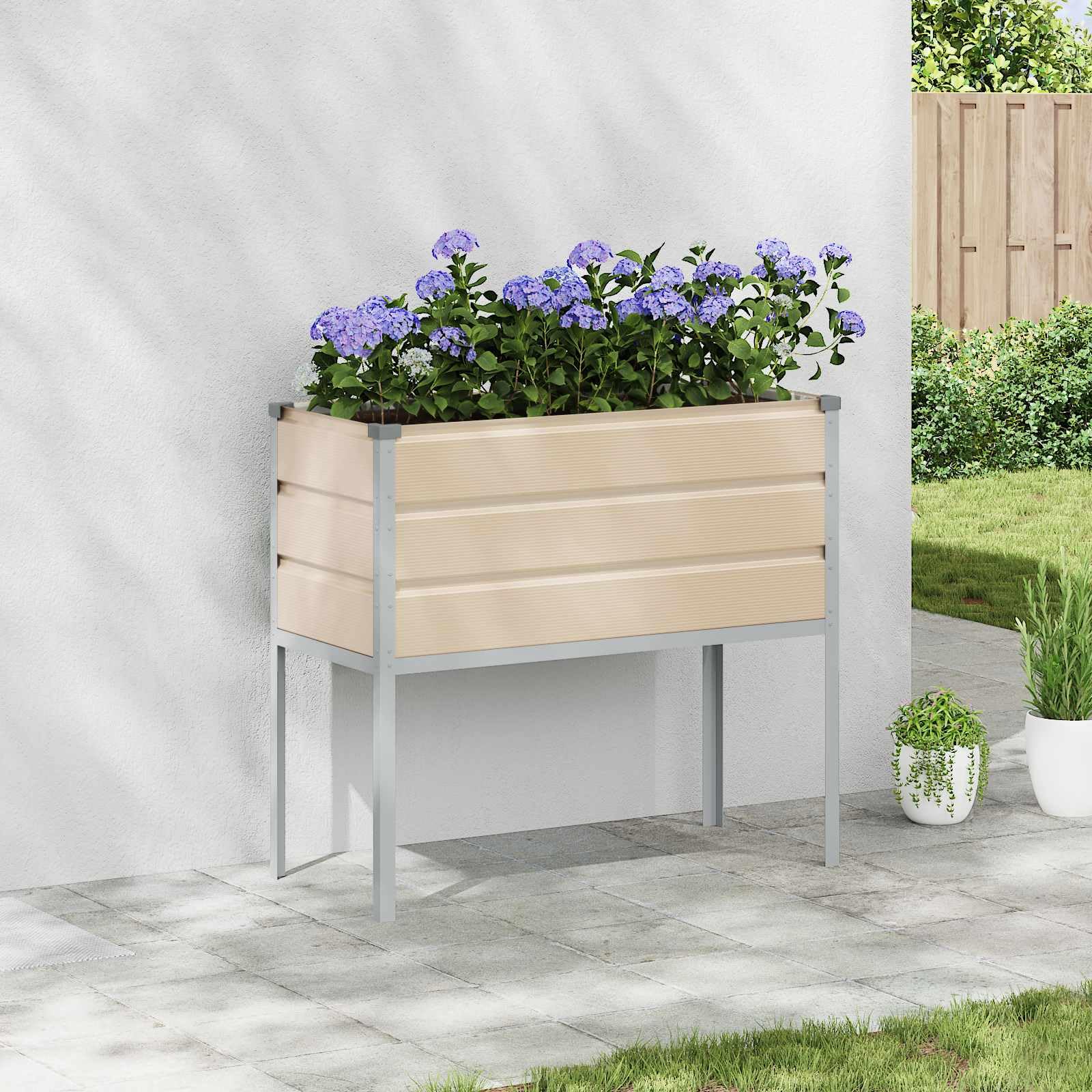Hochbeet Elfenbein 100x45x90 cm Pflanzkübel verzinkter Stahl | Modernes Hochbeet für Terrasse und Garten, erhöhtes Design für bequeme Pflanzenpflege im Außenbereich.
