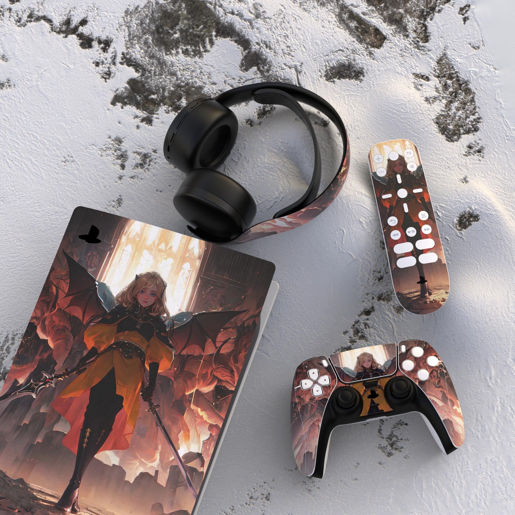 playvital Infernal Messenger Full Set Skin Decal for ps5 Console Digital Edition, Sticker Vinyl Decal Cover for ps5 Controller & Charging Station & Headset & Media Remote - 2