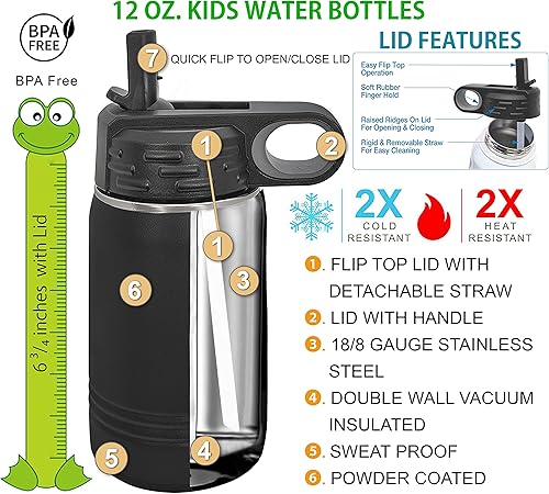 Miniatura 2 de Kids Water Bottle with Flip-Top Lid and Straw, Thermos Kids Stainless Steel Insulated Flask, Gifts for Girls Boys Birthday, Water Bottle for Back to