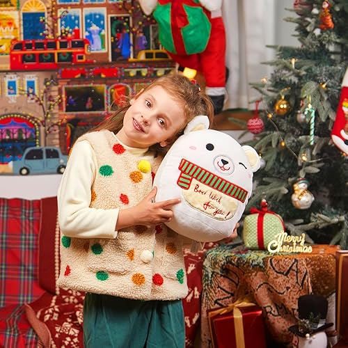 Miniatura 3 de Almohada de peluche de oso polar de 10 pulgadas, juguete de peluche de oso polar con bufanda, almohada de felpa de oso blanco para niños y