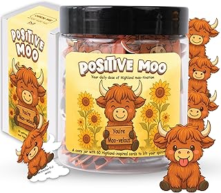 Positive Highland Cow Jar – 60 Affirmation Cards For Women - Mental Health & Stress Relief Support Gift, Easter Highland Cow Gifts For Women, Coworker, Stocking Stuffers for Kids, Teens, Men, Mom, Teacher, Sisters, Friends