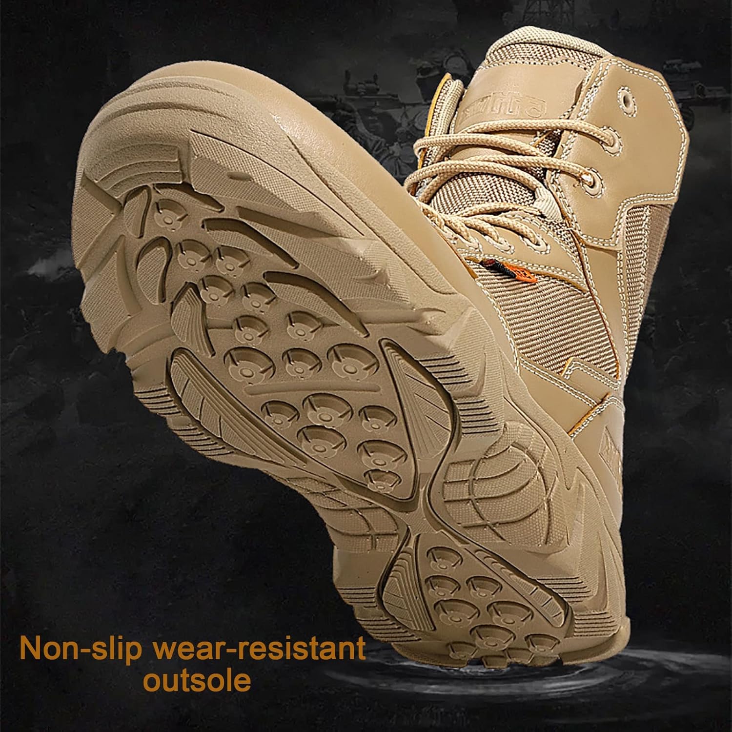 CLSQLXYJZC Men's military and Tactical Boots for men, Durable Rubber Sole Military Work and Desert Boots,Outdoor Lace-Up Sports Lightweight Breathable Hiking Shoes